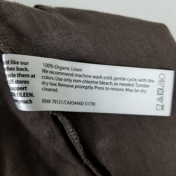 Eileen Fisher Organic Linen Wide Leg Pants Cropped Stretch Waist Brown Medium - Picture 7 of 9